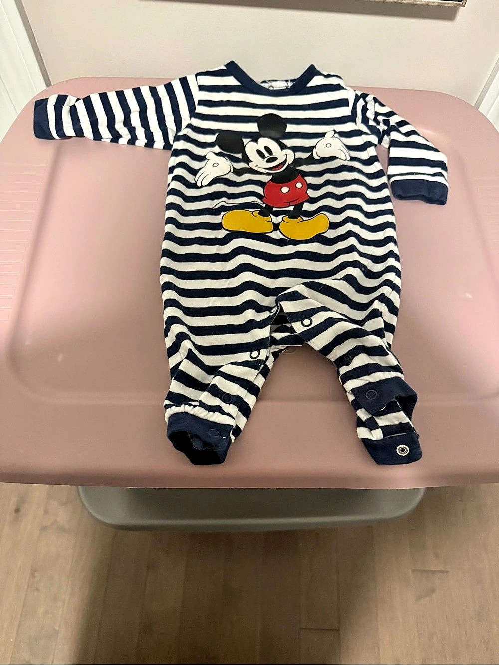 Disney Kids Mickey Mouse Striped Footie Blue & White roughly 4-6 months